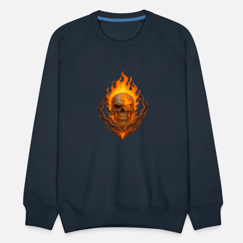 Flaming Skull with Burning Chain