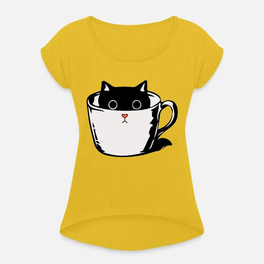 Black kitten with red nose hiding in a cup