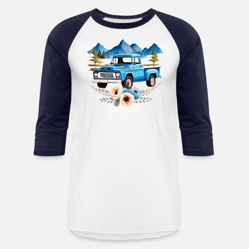 Blue Pick up Truck, Mountains Backdrop