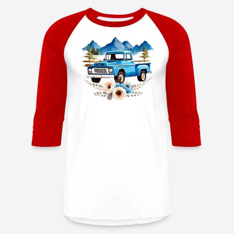 Blue Pick up Truck, Mountains Backdrop