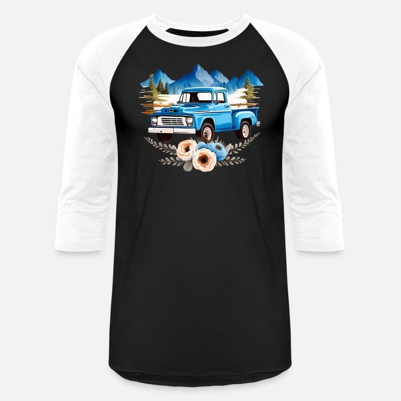 Blue Pick up Truck, Mountains Backdrop