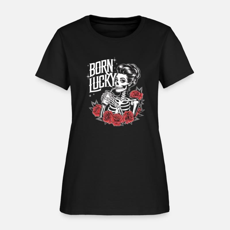 Born Lucky Skeleton Girl – Retro Tattoo Style