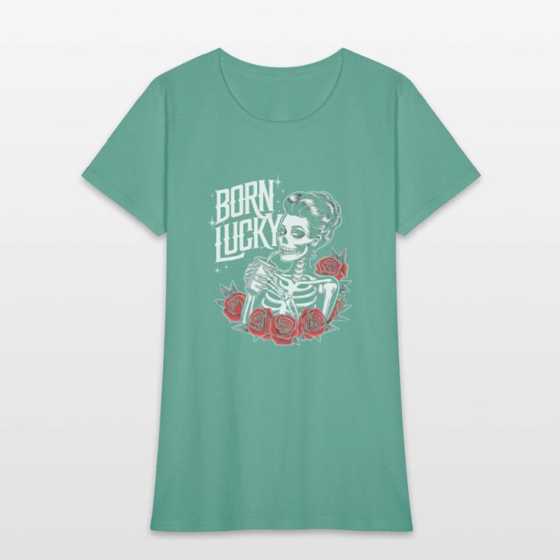 Born Lucky Skeleton Girl – Retro Tattoo Style