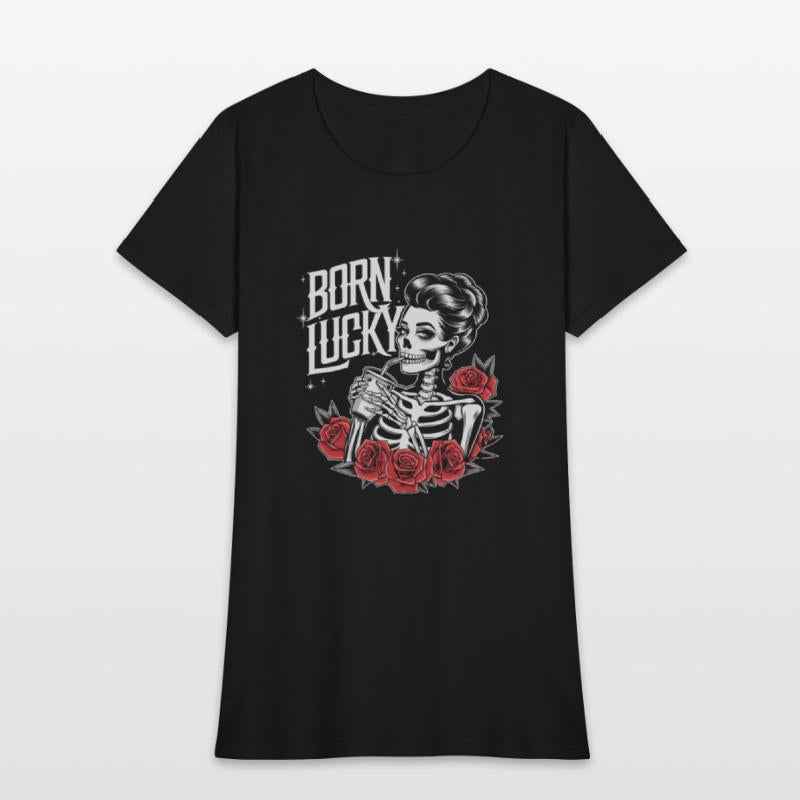 Born Lucky Skeleton Girl – Retro Tattoo Style