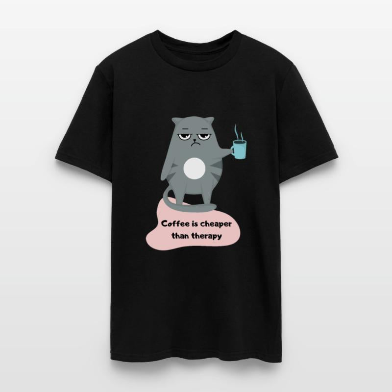 Coffee is Cheaper than Therapy - Cat Lover T-shirt