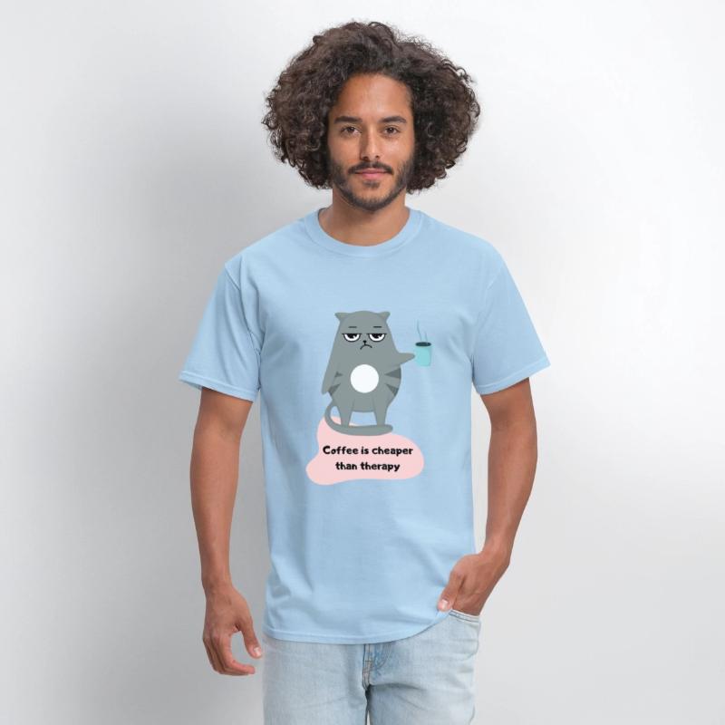 Coffee is Cheaper than Therapy - Cat Lover T-shirt