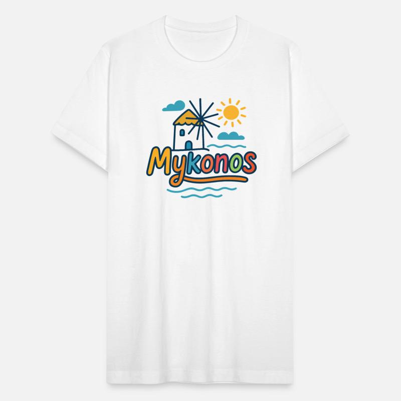 Colorful Mykonos in Greece Windmill and Beach Symb