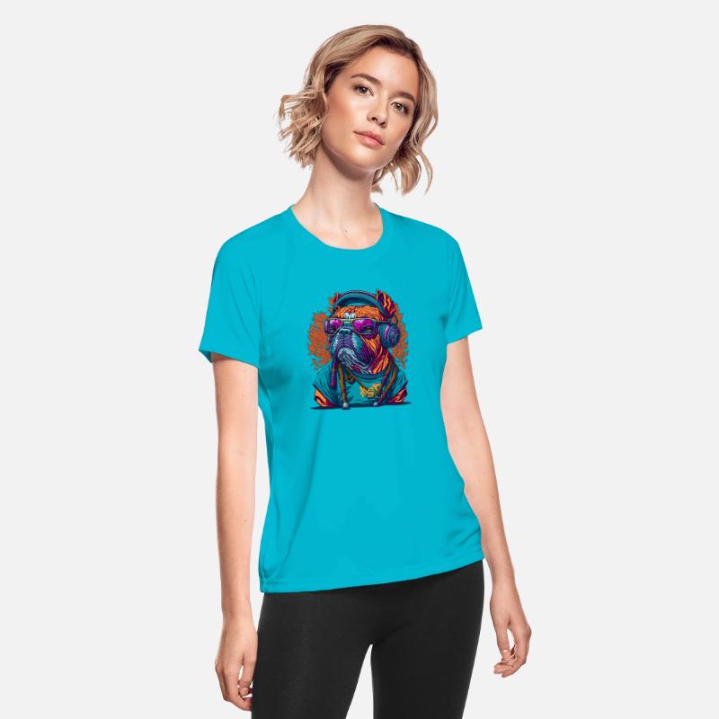 Dog as rapper, wearing headphones