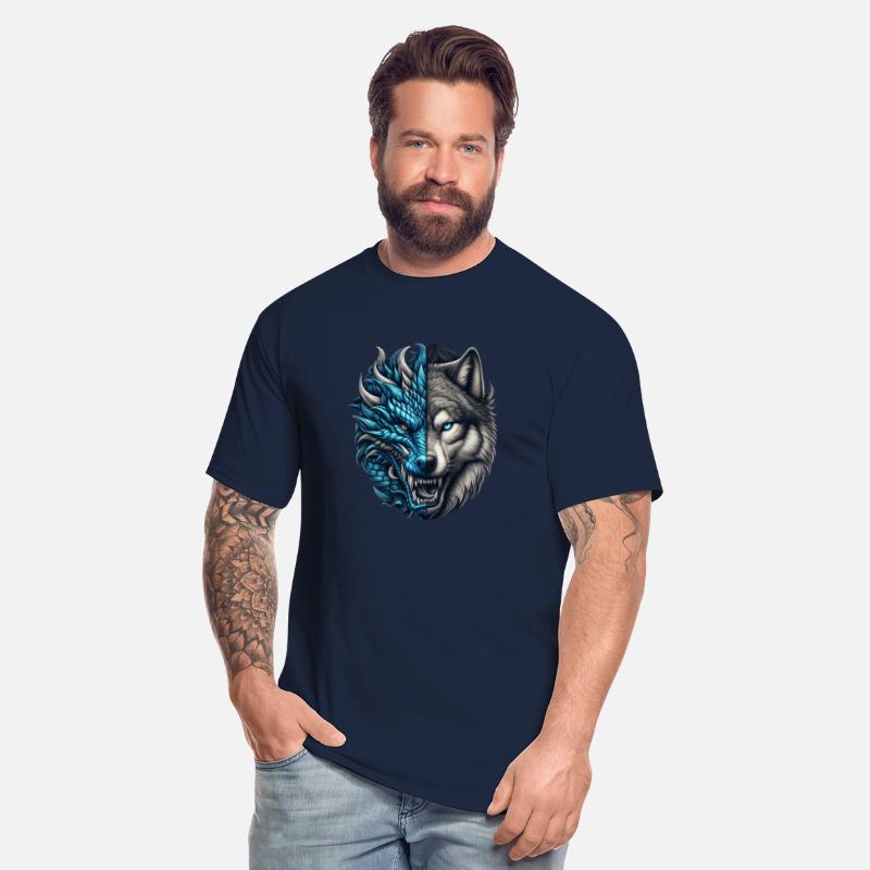 Dragon Wolf Fusion - Epic Beast Split Face Art Tee