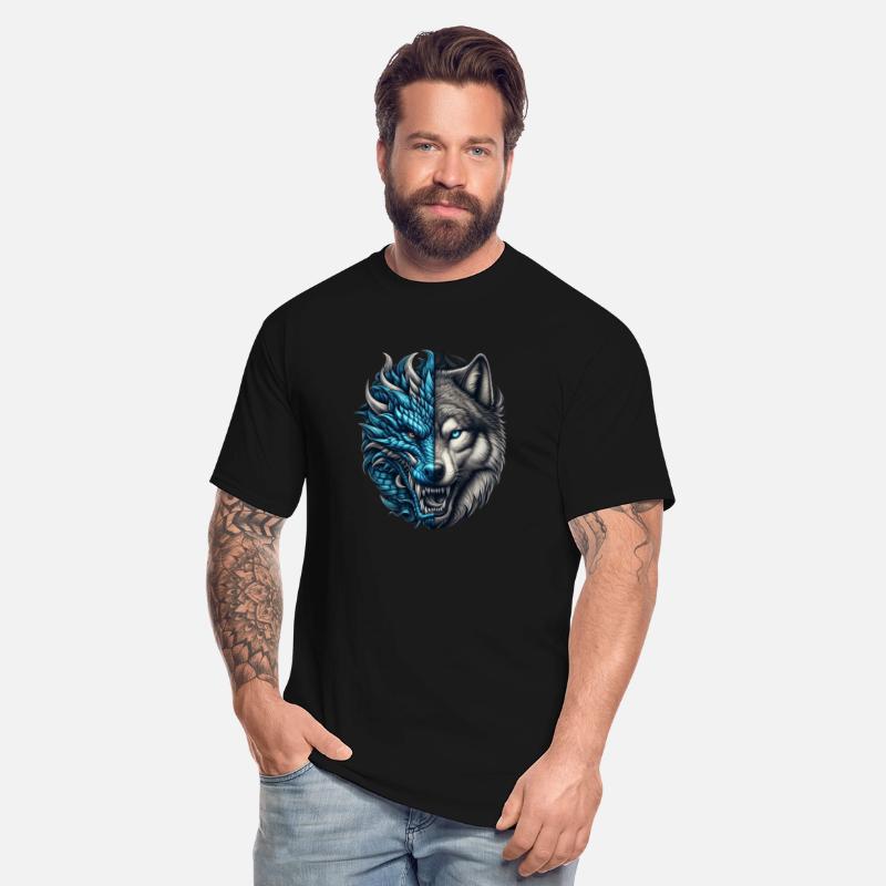Dragon Wolf Fusion - Epic Beast Split Face Art Tee