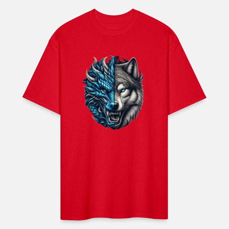 Dragon Wolf Fusion - Epic Beast Split Face Art Tee