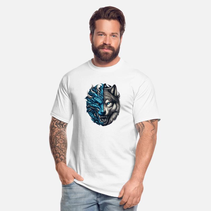 Dragon Wolf Fusion - Epic Beast Split Face Art Tee