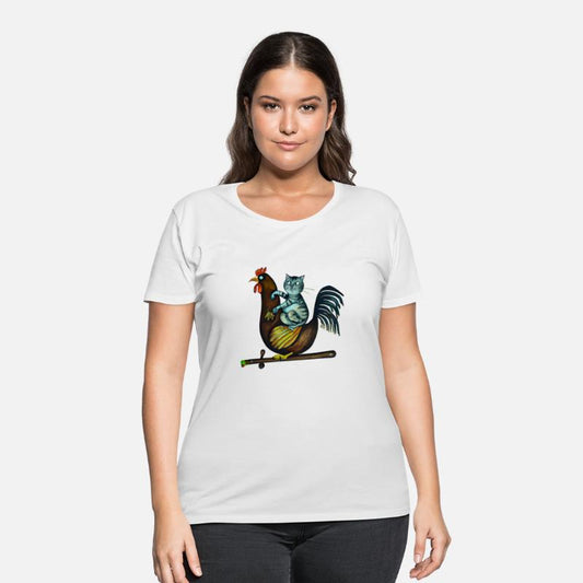 Farm Animals funny Cat sitting on a chicken