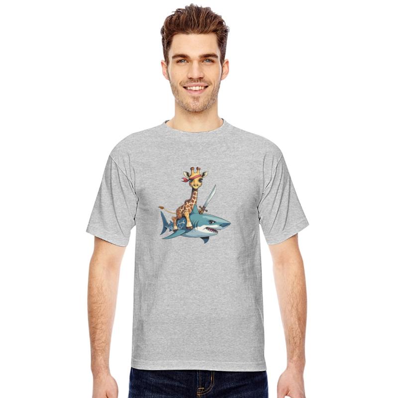 Giraffe Riding a Shark with a Sword – Surreal Art