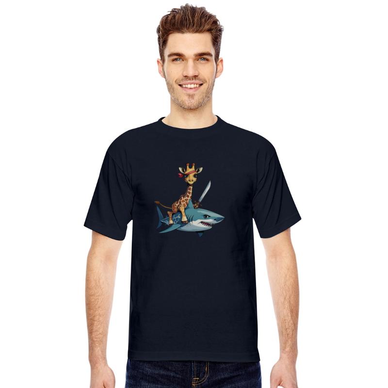 Giraffe Riding a Shark with a Sword – Surreal Art