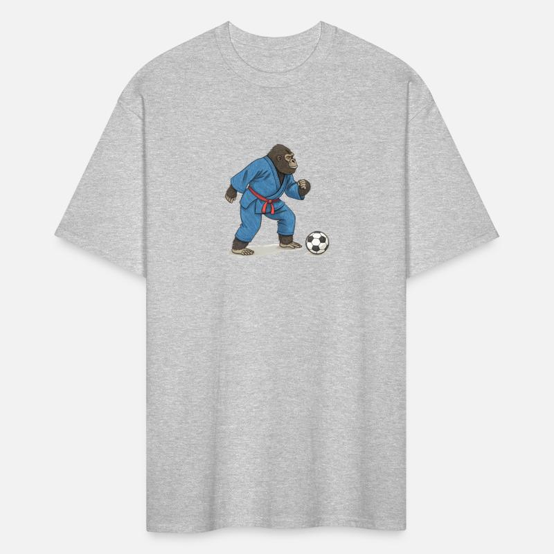Gorilla playing soccer in karate kimono