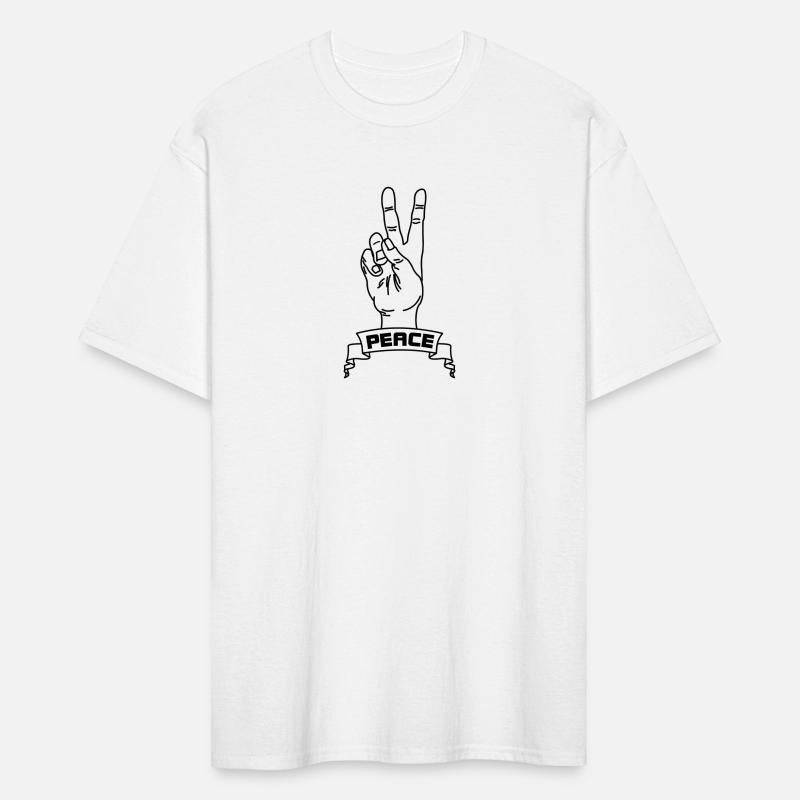 Hand gestures peace with text 'PEACE'