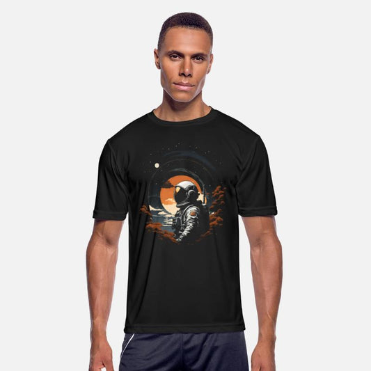 Lost Cosmonaut in autumn in outer unexplored space