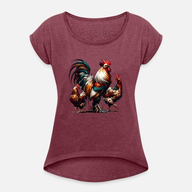 magnificent colorful rooster with two hens