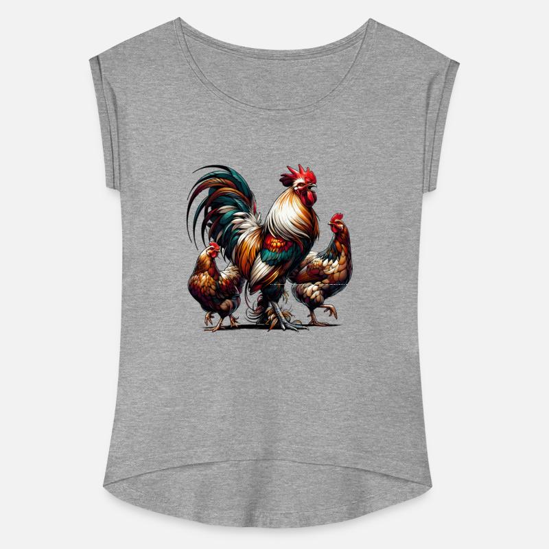 magnificent colorful rooster with two hens