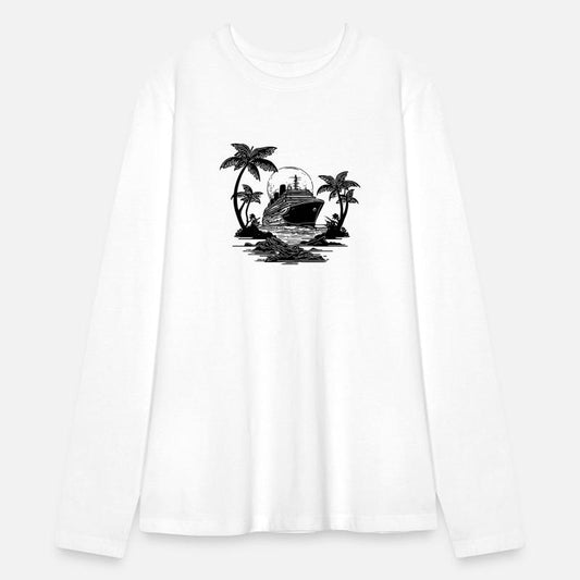 Palm Trees With Cruise Ship At Sunset