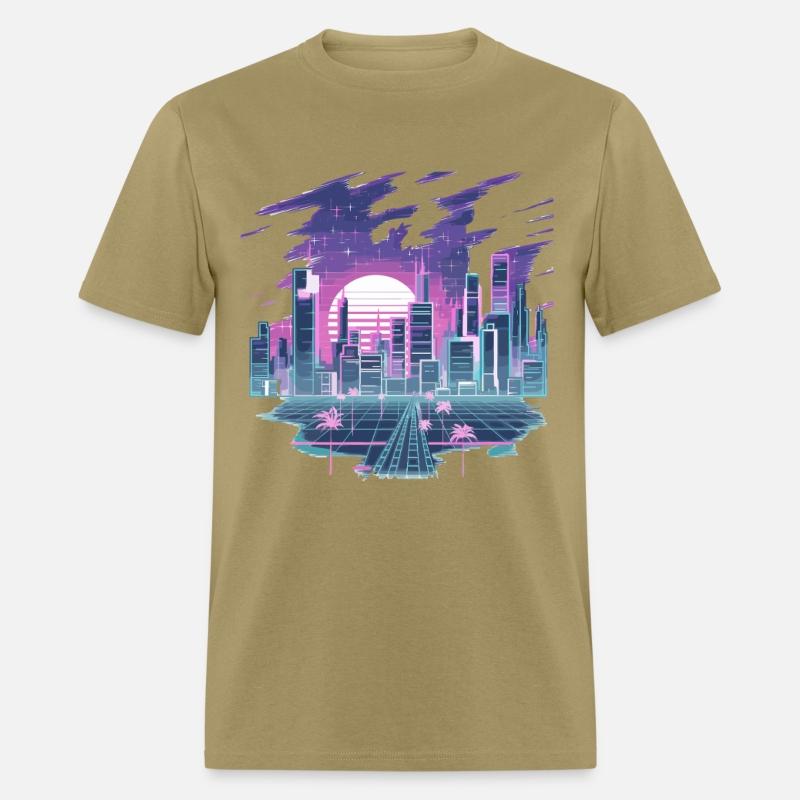 Retro Futuristic Neon Cityscape with Sunset and
