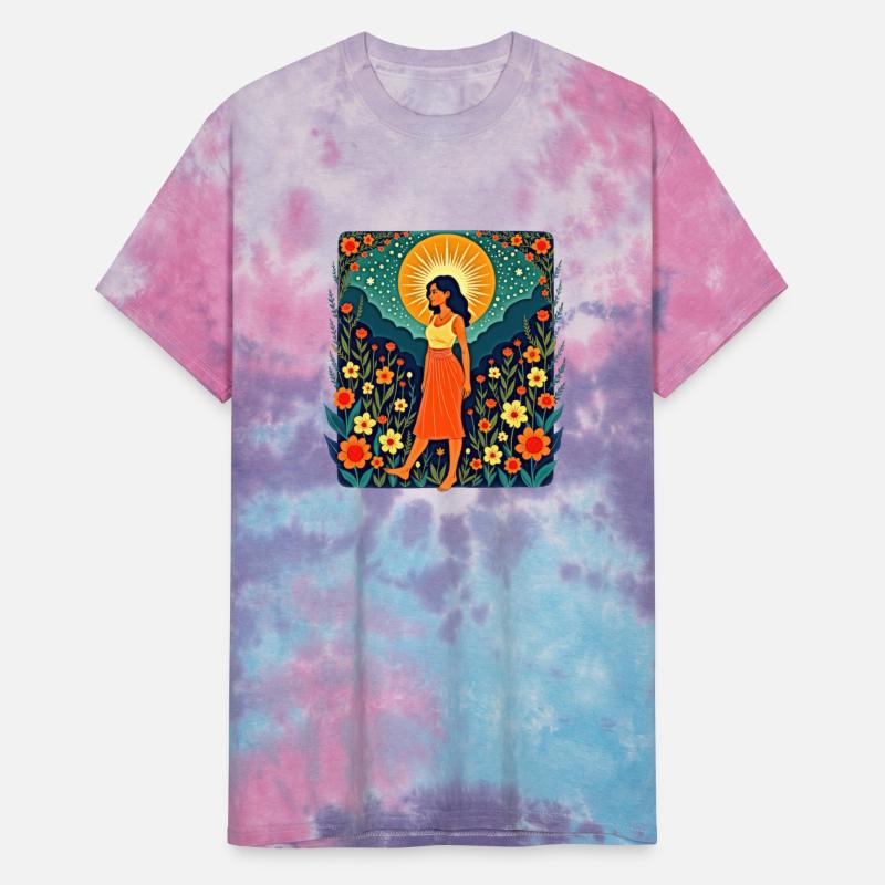 Woman Strolling Among Bright Flowers