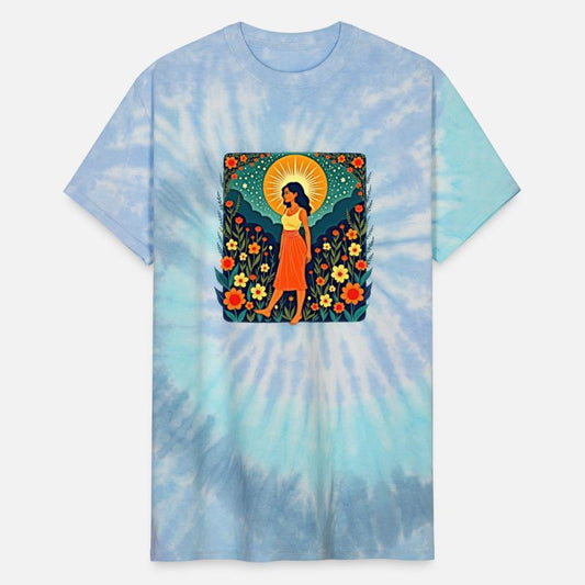 Woman Strolling Among Bright Flowers